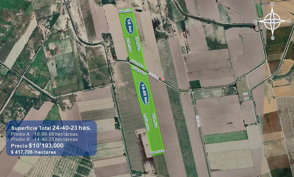 24.40 HECTAREAS AGRÍCOLAS EN VENTA Ejido Suarez (Campo Gastélum o Cohuibampo), Ahome Sinaloa